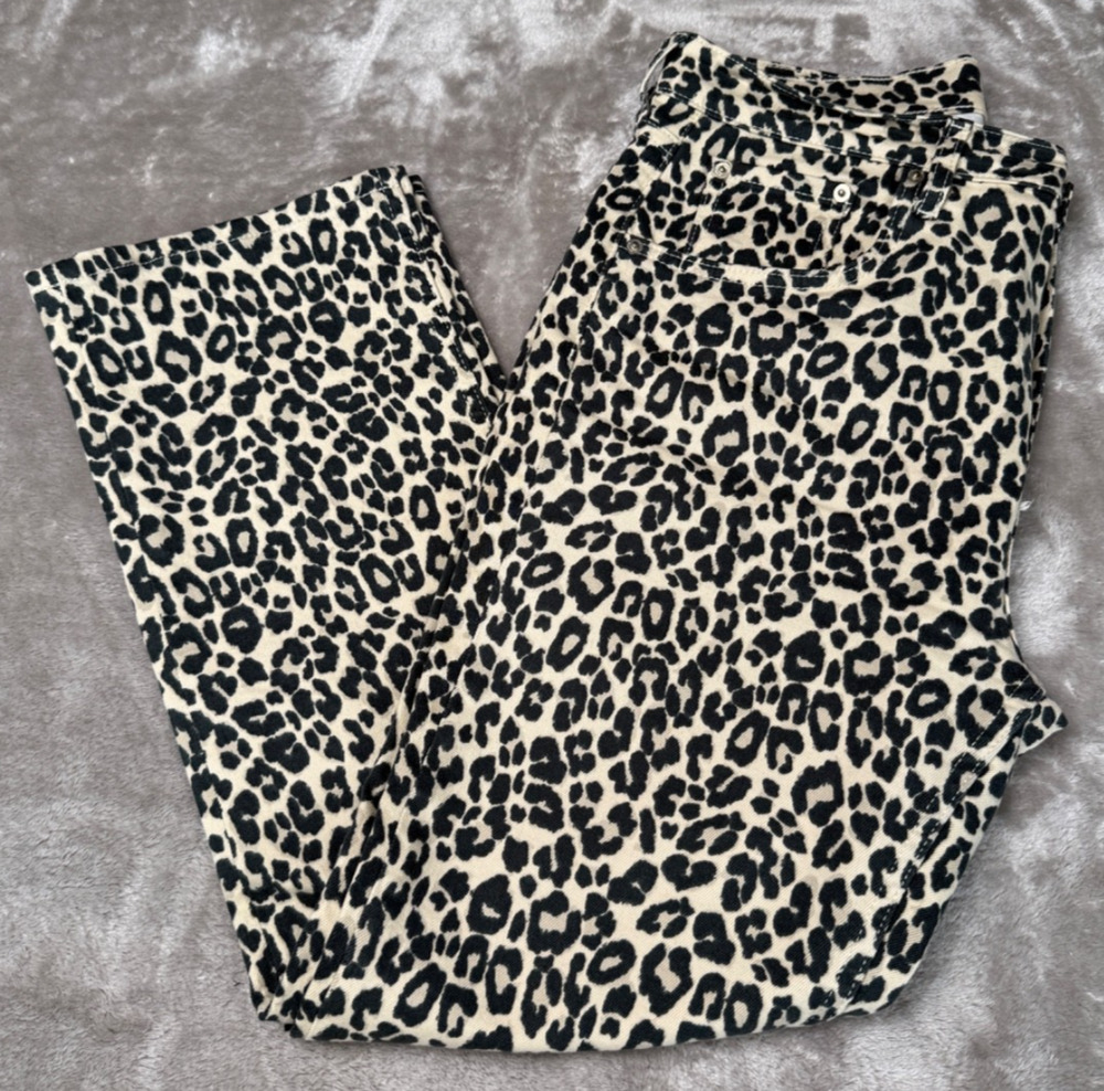 Zara Denim Cropped Leopard Print Jeans Womens Size 8